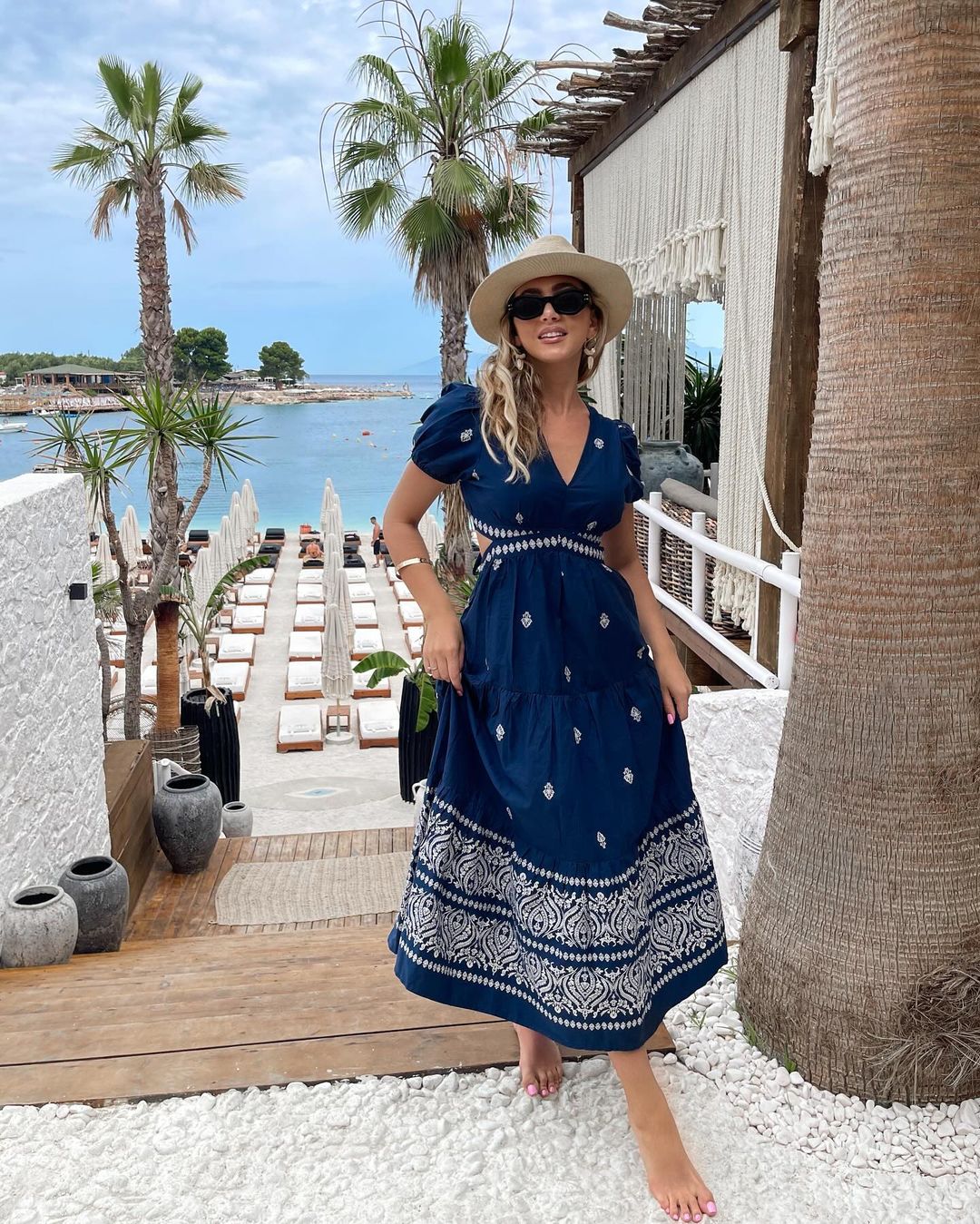 IZNA LONG WESTERN DRESS WITH SIDE SLITS BLUE - Main Image