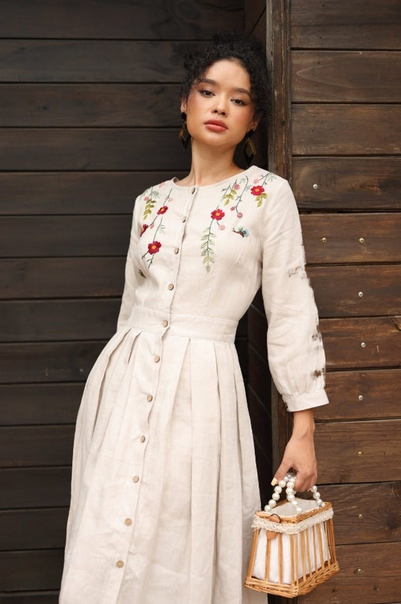 FIORA - EMBROIDERY FLORAL LONG WESTERN DRESS