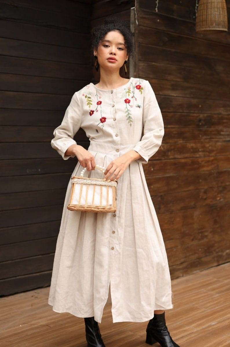 FIORA - EMBROIDERY FLORAL LONG WESTERN DRESS