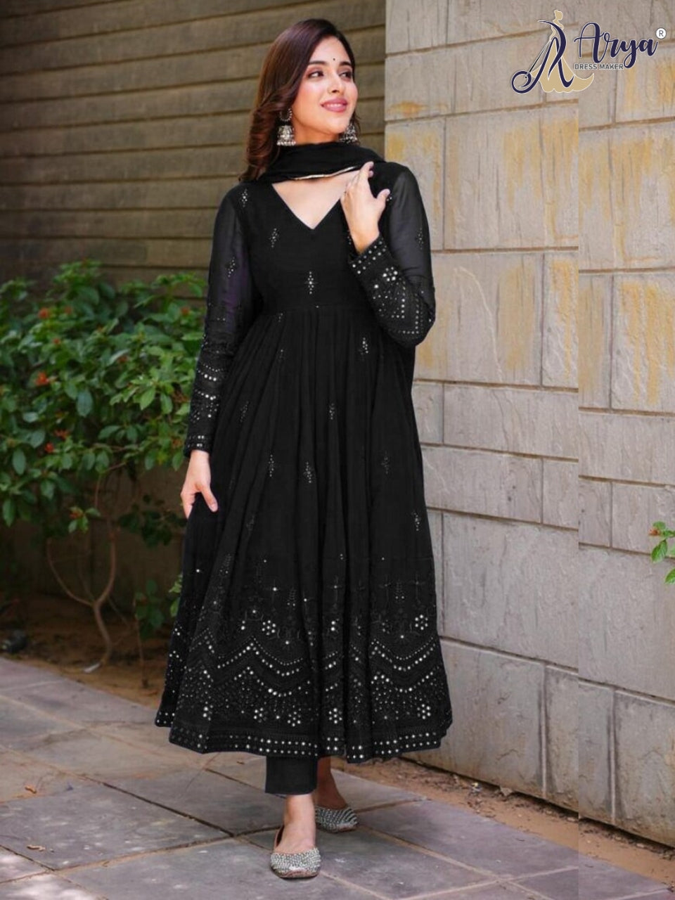 Designer Rani Pink Chinon Silk Plain Gown With Dupatta