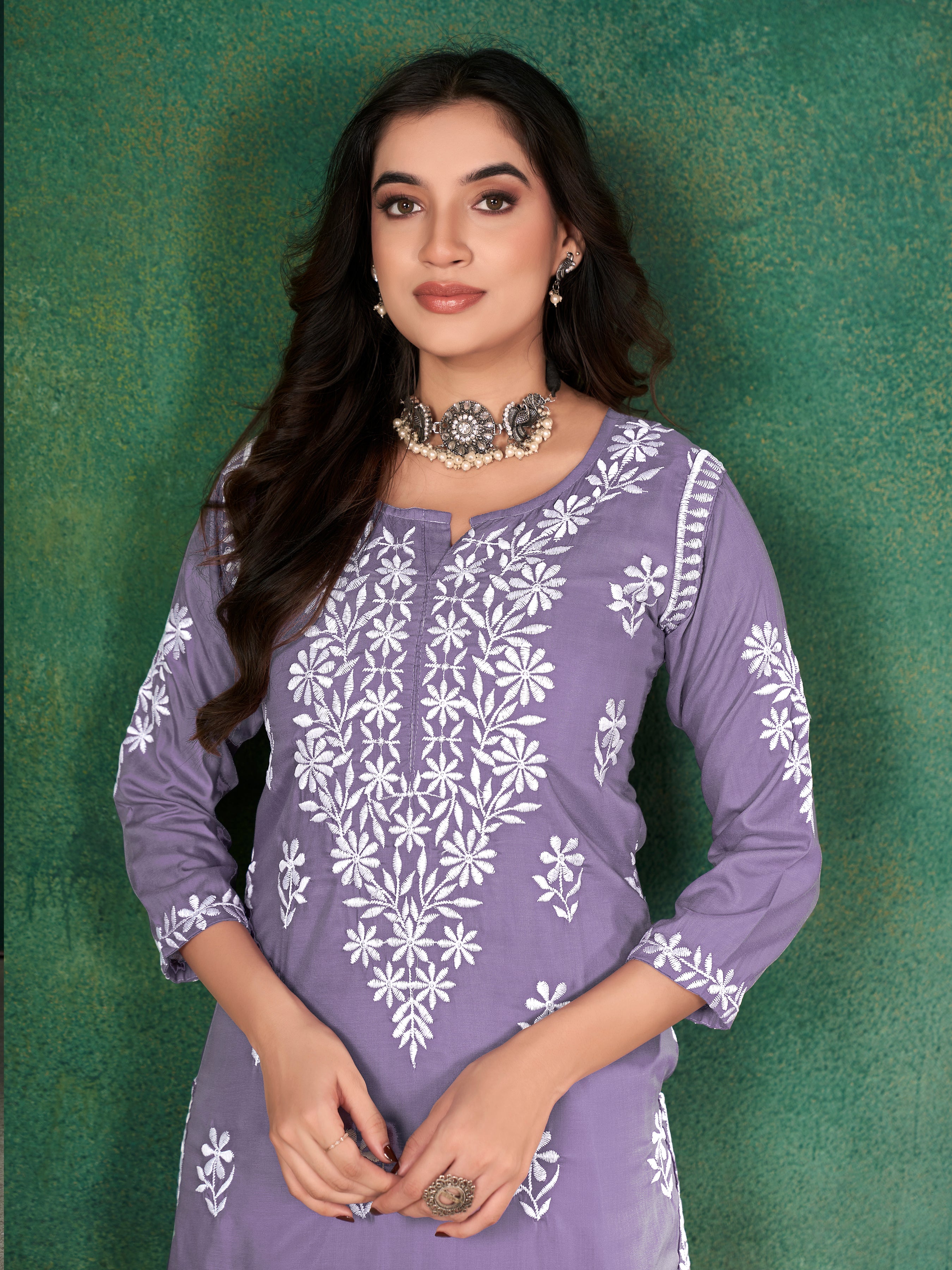 CHAVLI CHIKANKARI KURTI & PLAZZO PAIR