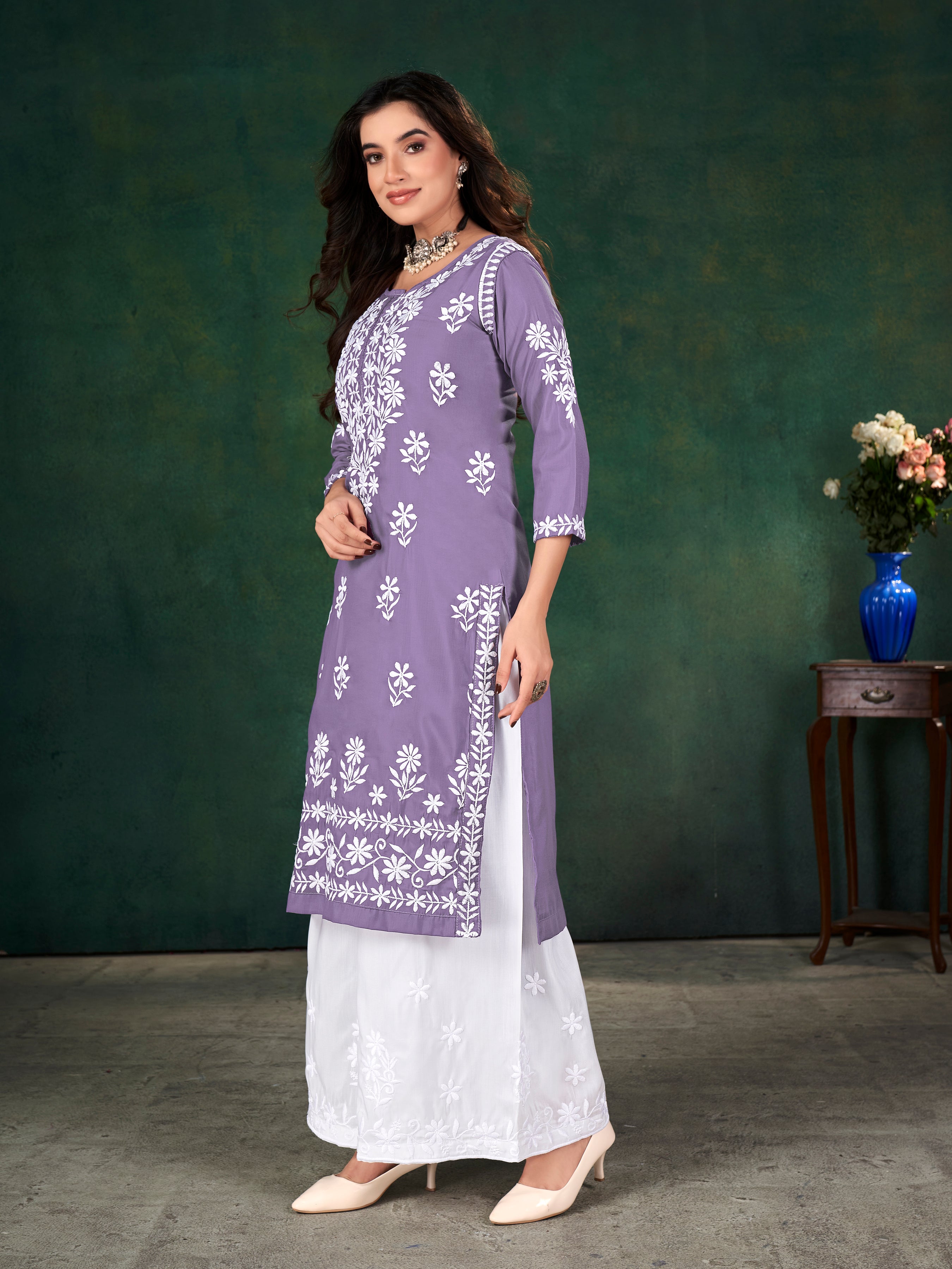 CHAVLI CHIKANKARI KURTI & PLAZZO PAIR