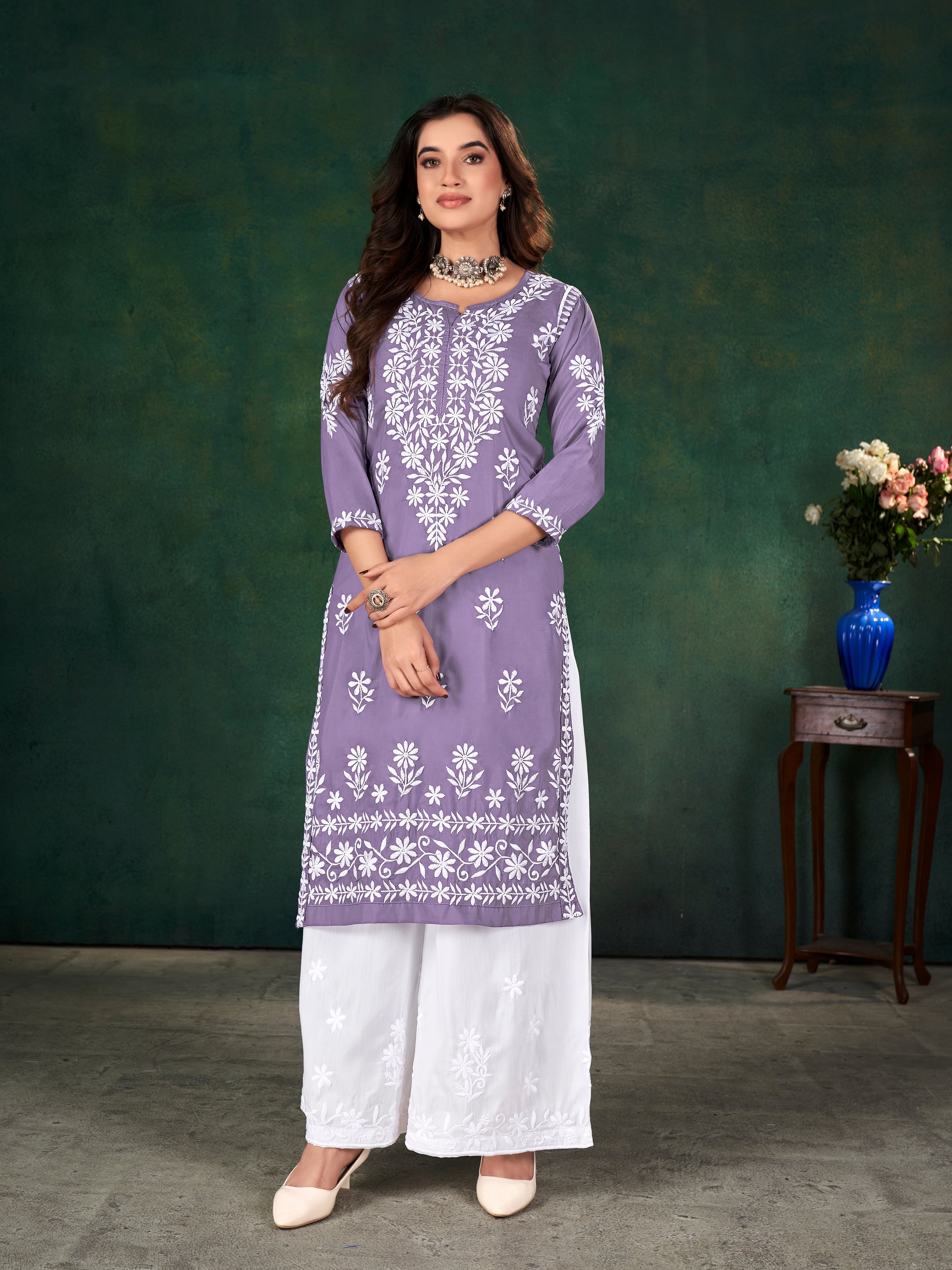 CHAVLI CHIKANKARI KURTI & PLAZZO PAIR