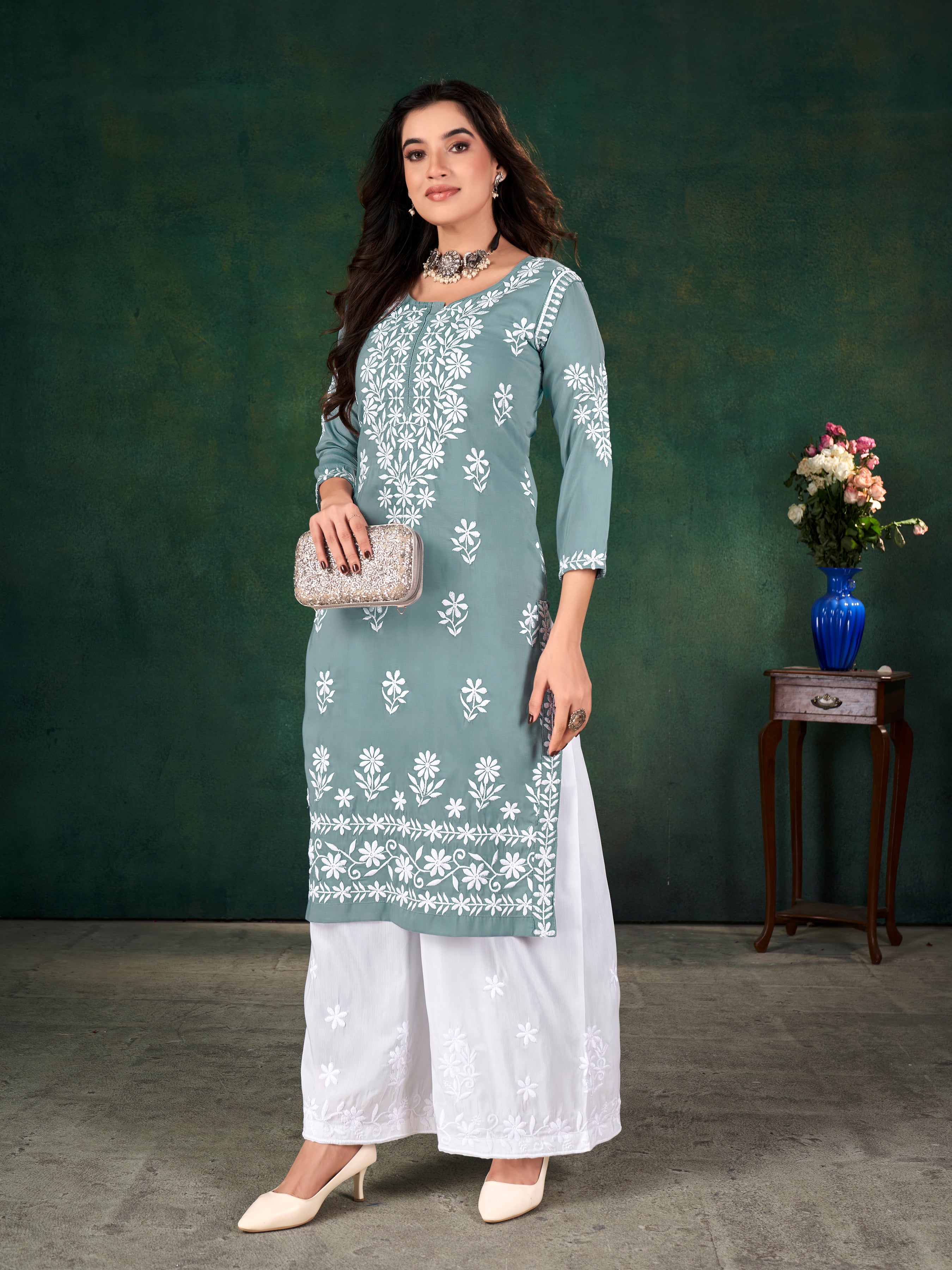 CHAVLI CHIKANKARI KURTI & PLAZZO PAIR