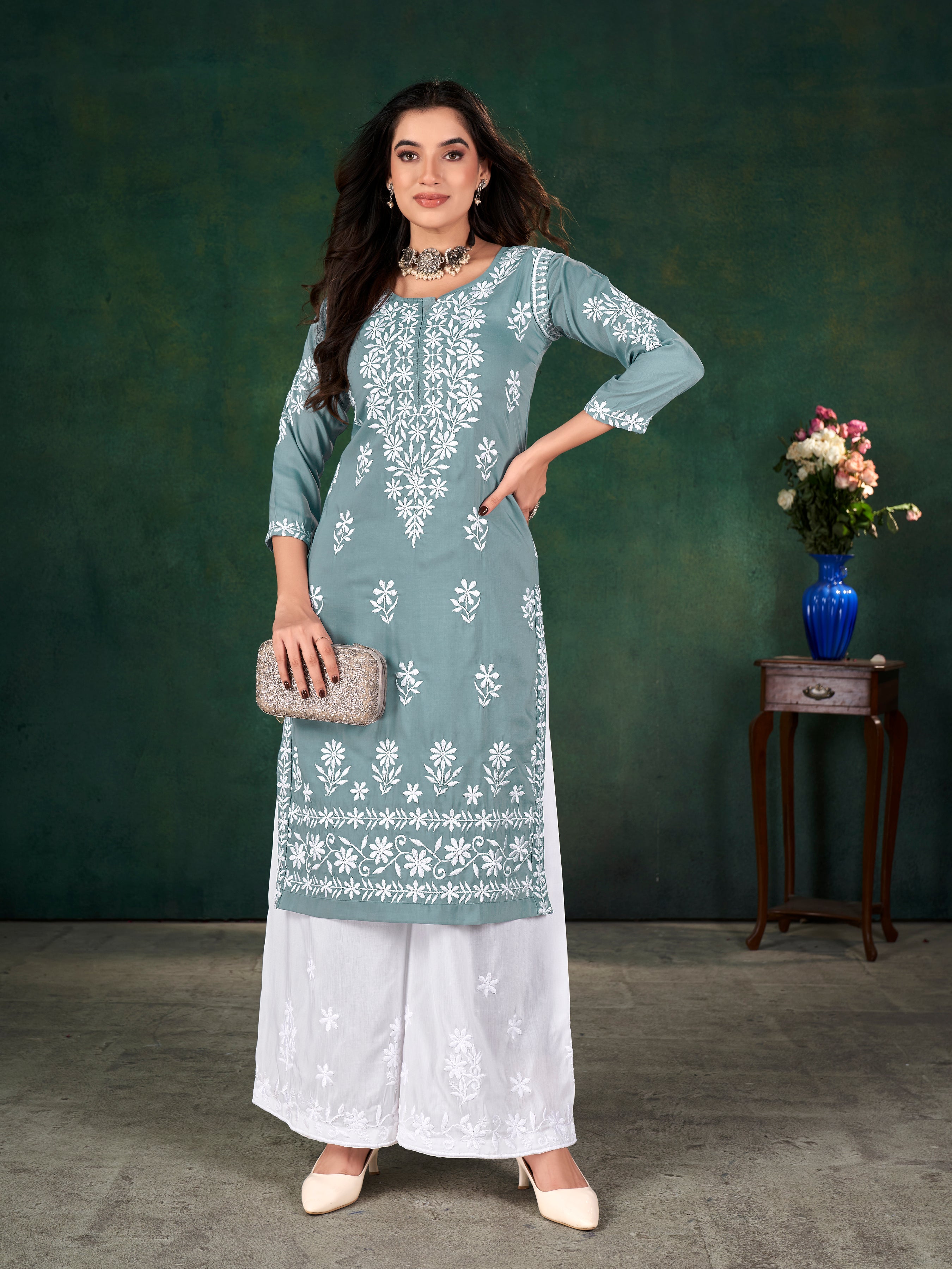 CHAVLI CHIKANKARI KURTI & PLAZZO PAIR