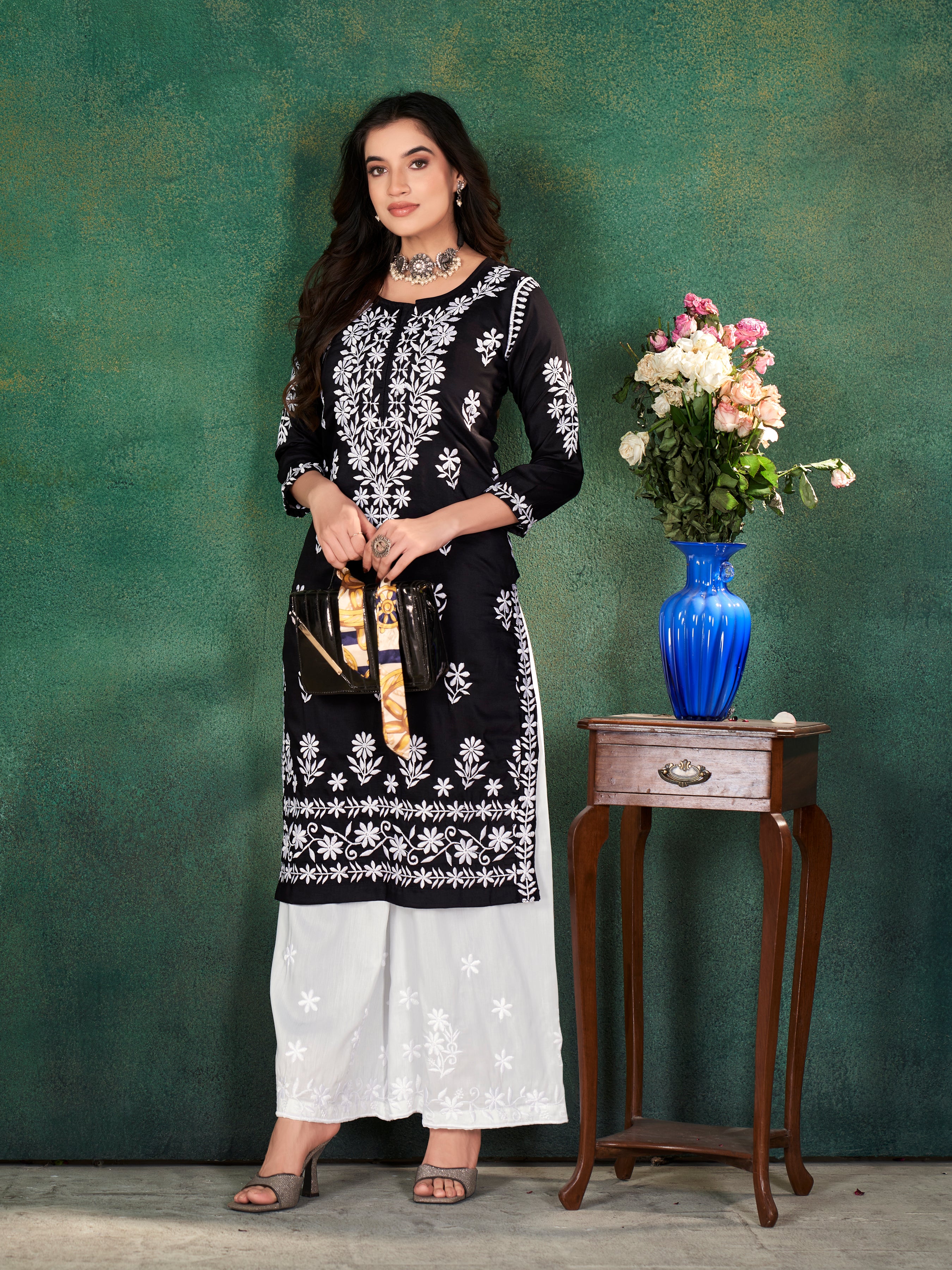 CHAVLI CHIKANKARI KURTI & PLAZZO PAIR