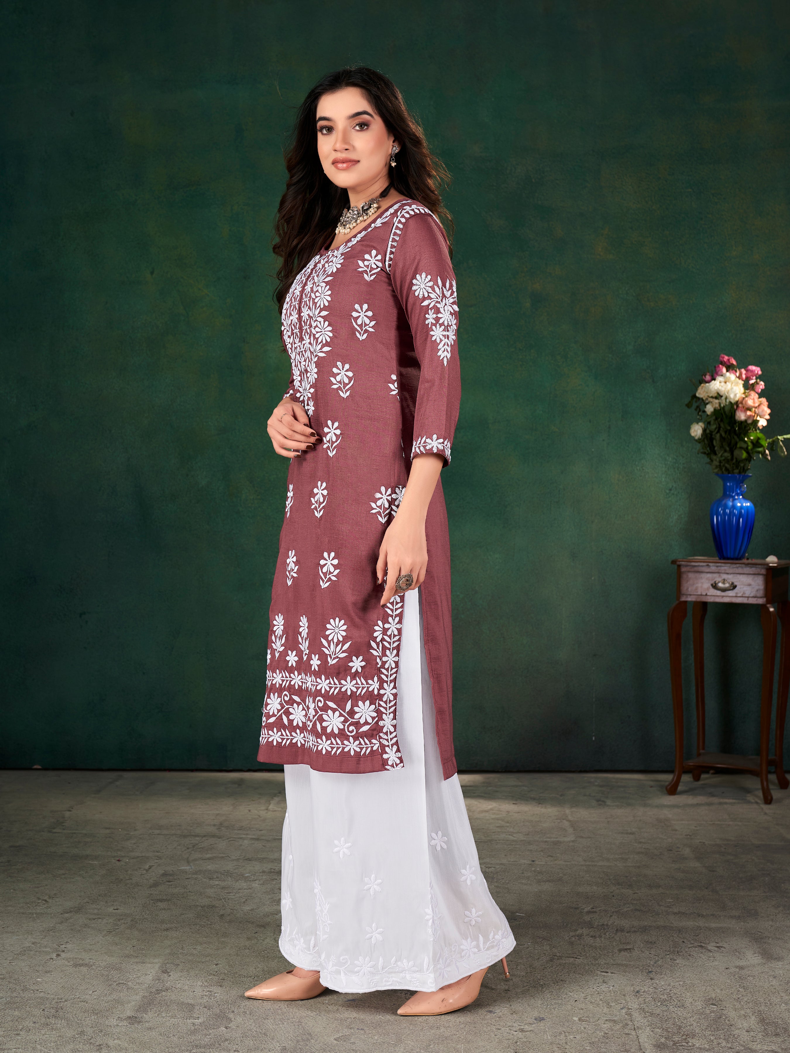 CHAVLI CHIKANKARI KURTI & PLAZZO PAIR