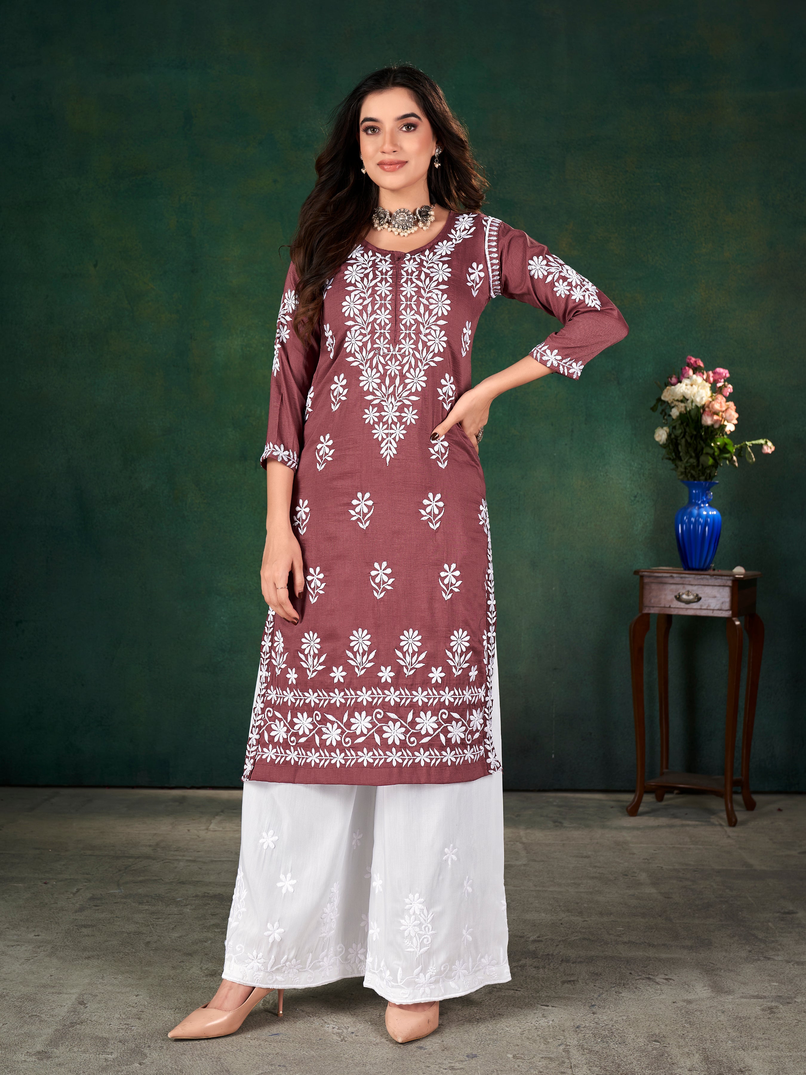 CHAVLI CHIKANKARI KURTI & PLAZZO PAIR