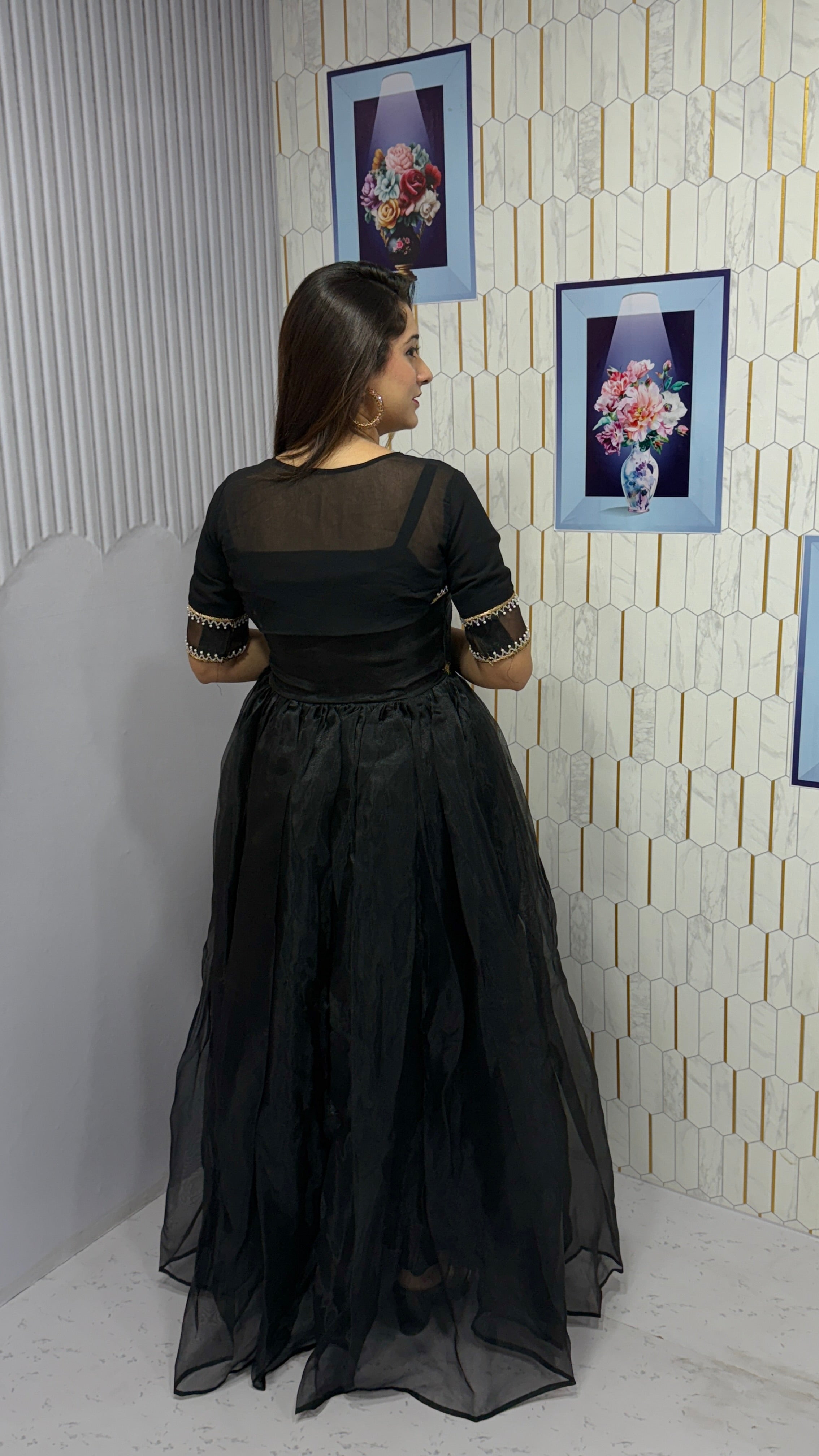 Feni-Elegant long gown with detachable kotti (jacket-style layer)