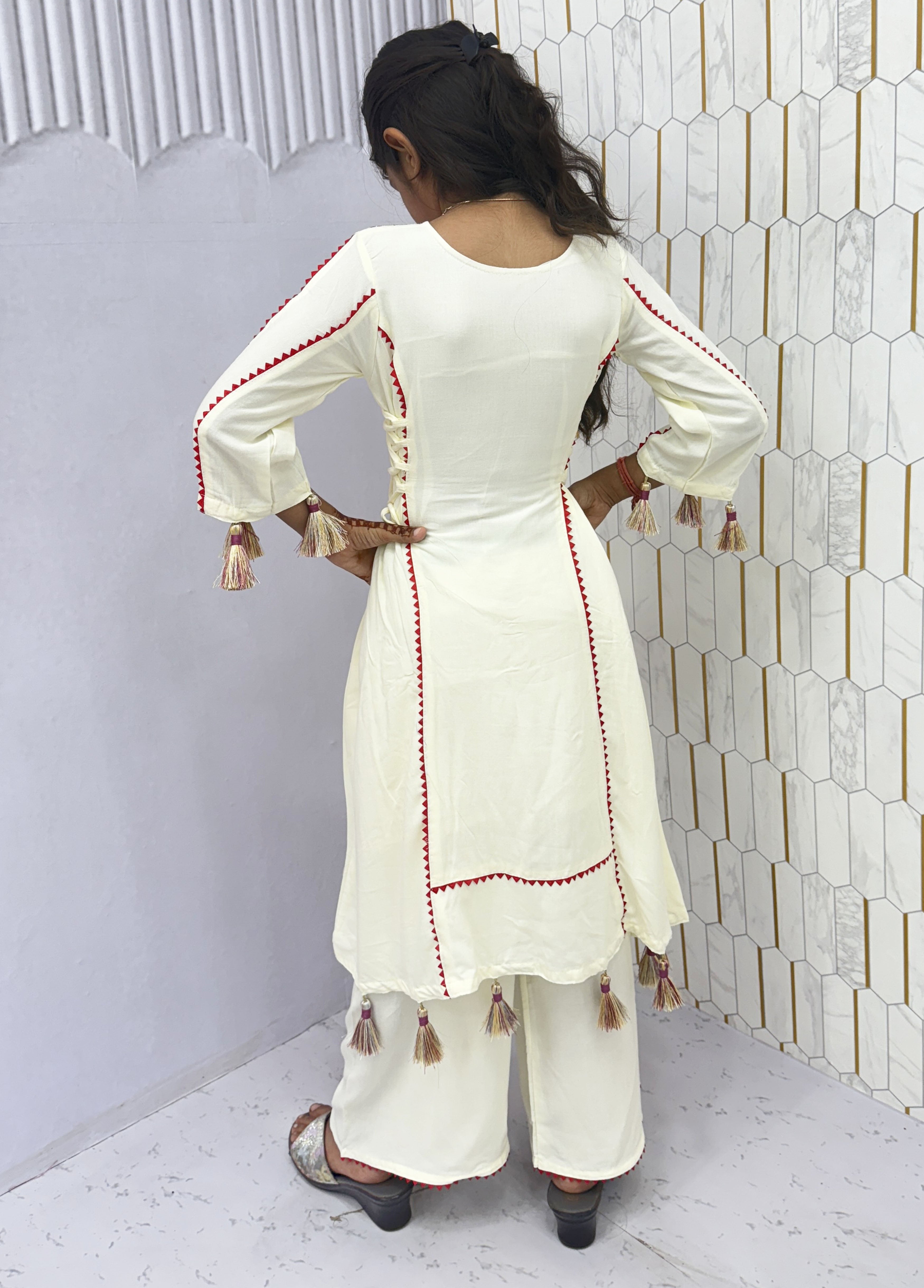 Morni-kids Traditional Cotton Mirror Embroidery Kurti Set