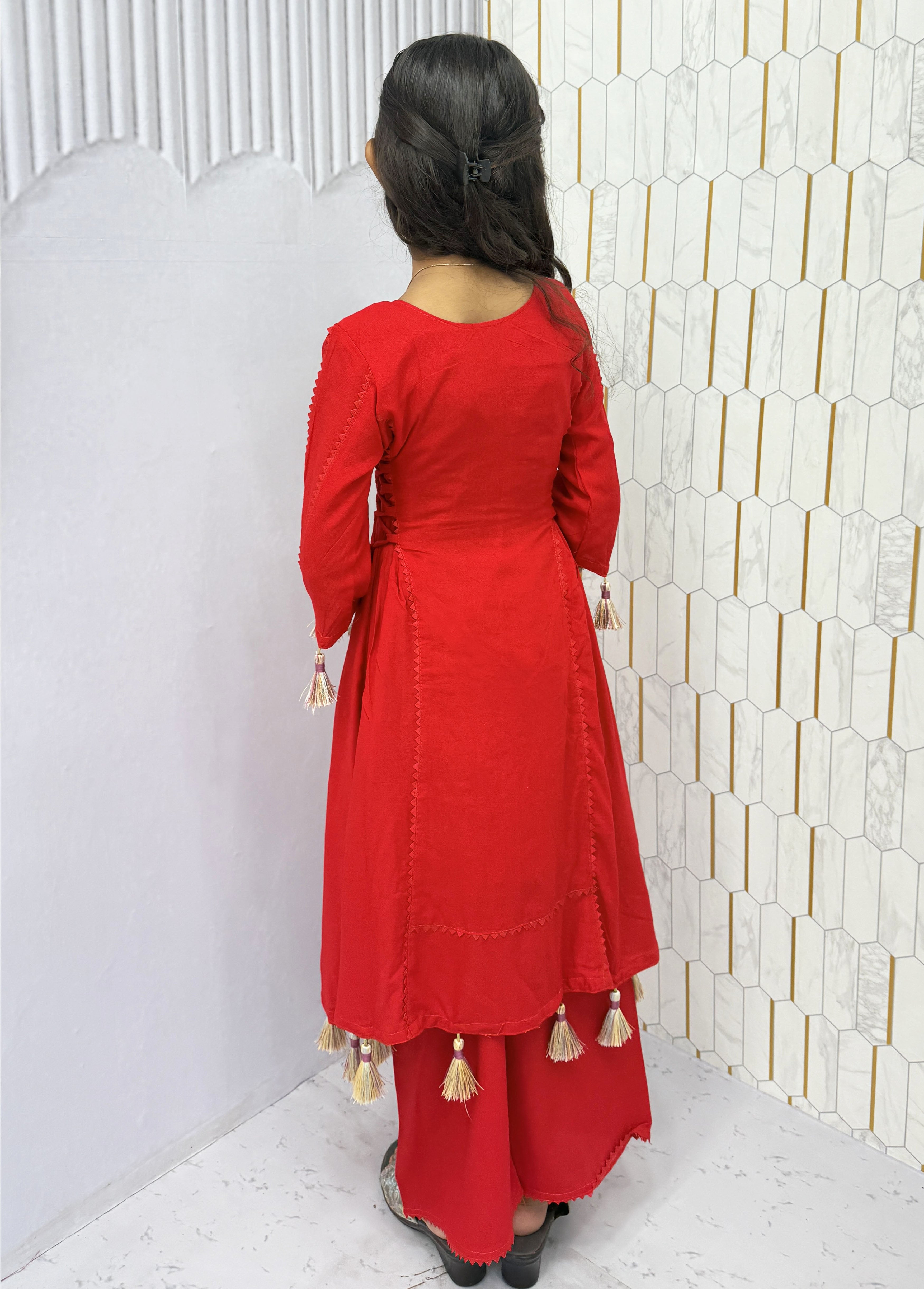 Morni-kids Traditional Cotton Mirror Embroidery Kurti Set