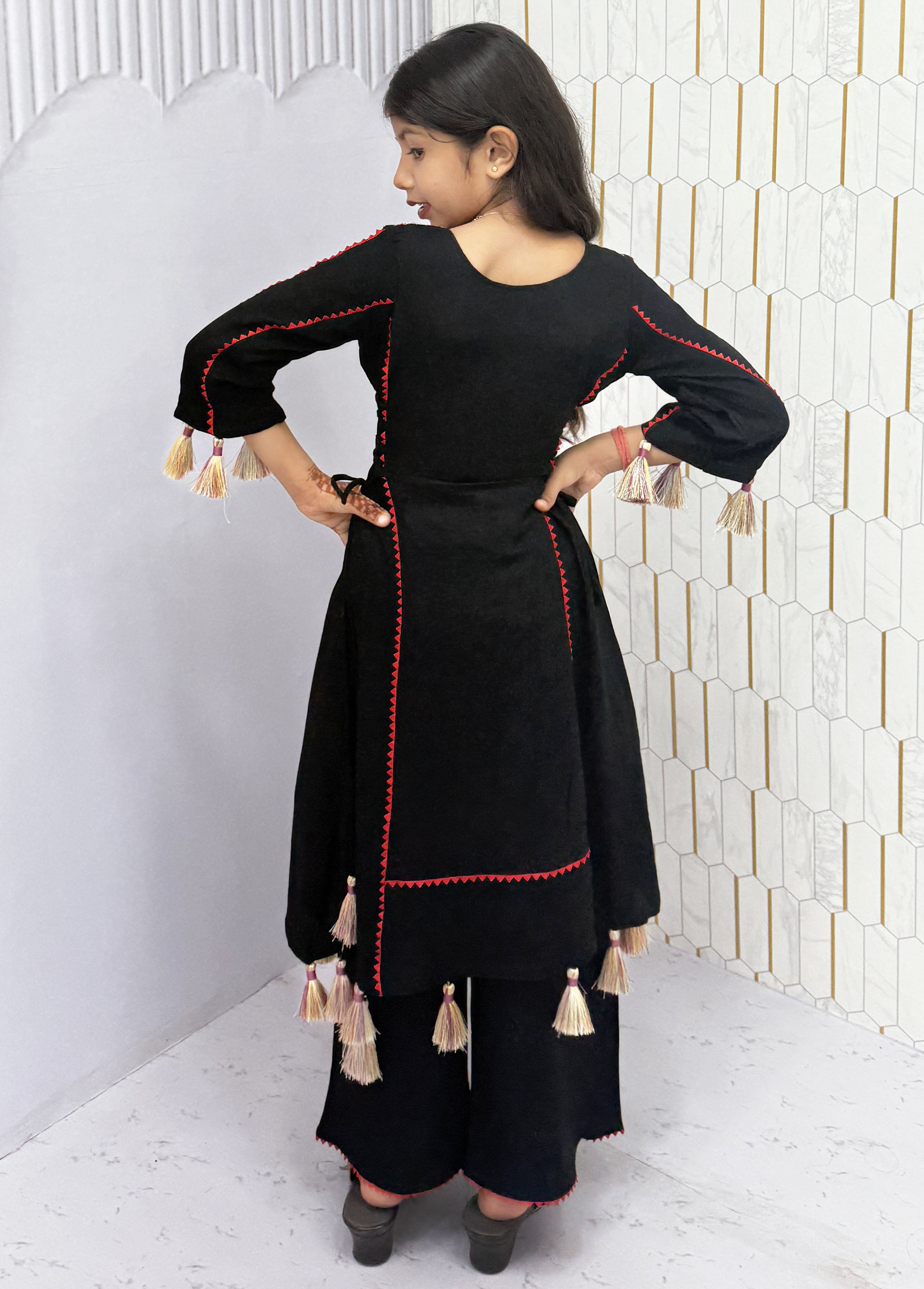Morni-kids Traditional Cotton Mirror Embroidery Kurti Set