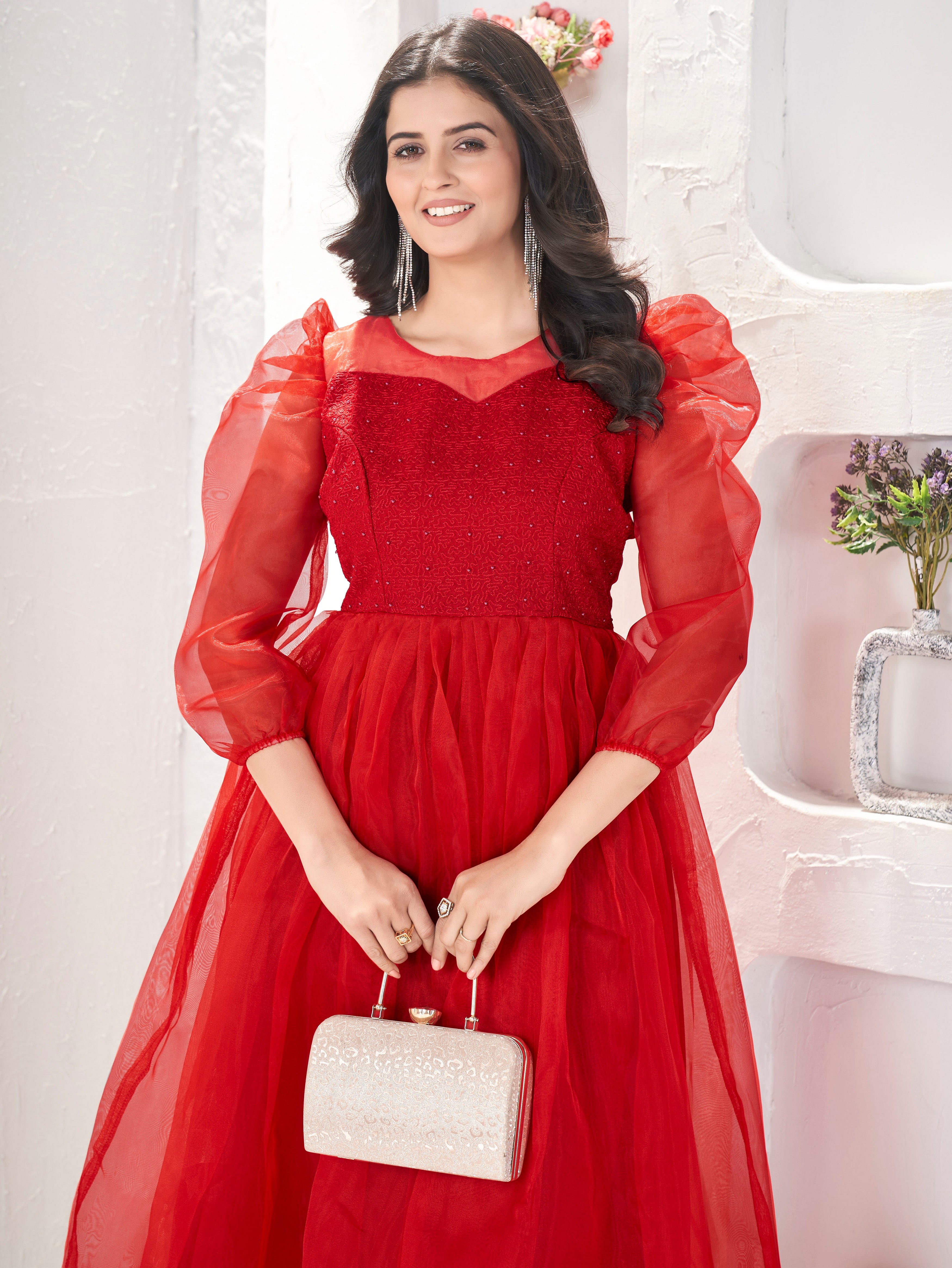Rosy' Tea-Length Fit-and-Flare western Dress Rosy' Tea-Length Fit-and-Flare western Dress