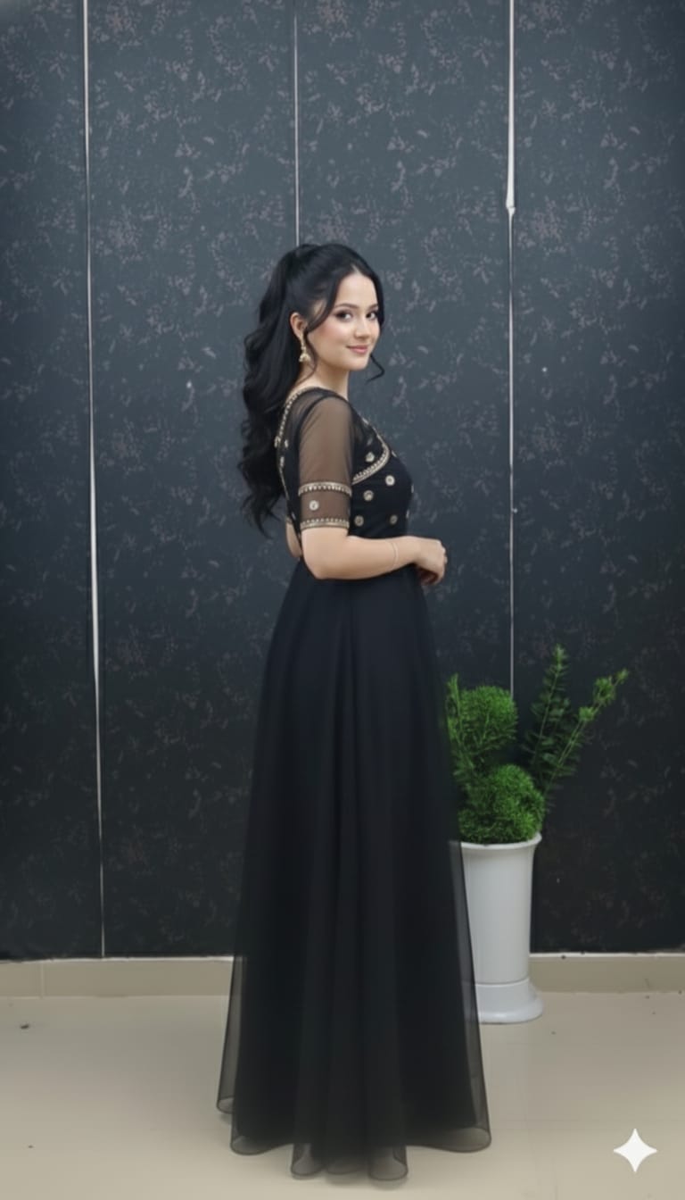 Feni-Elegant long gown with detachable kotti (jacket-style layer)