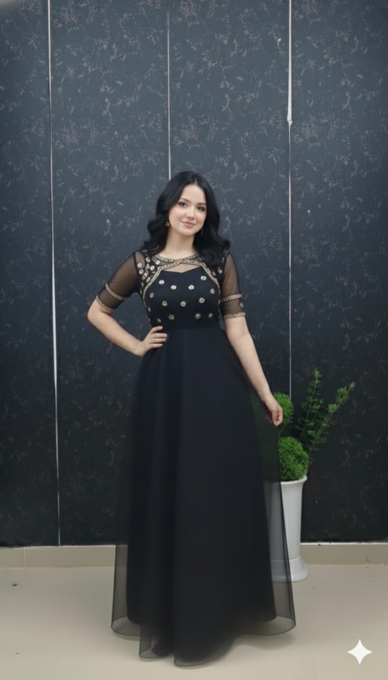 Feni-Elegant long gown with detachable kotti (jacket-style layer)