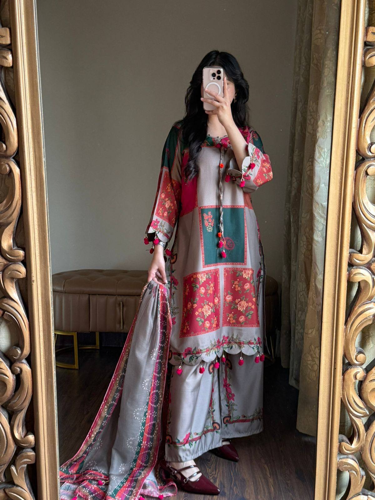 Yasmeen-Designer Kurta with Palazzo  Dupatta  Set