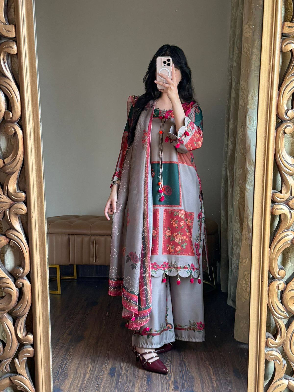 Yasmeen-Designer Kurta with Palazzo  Dupatta  Set