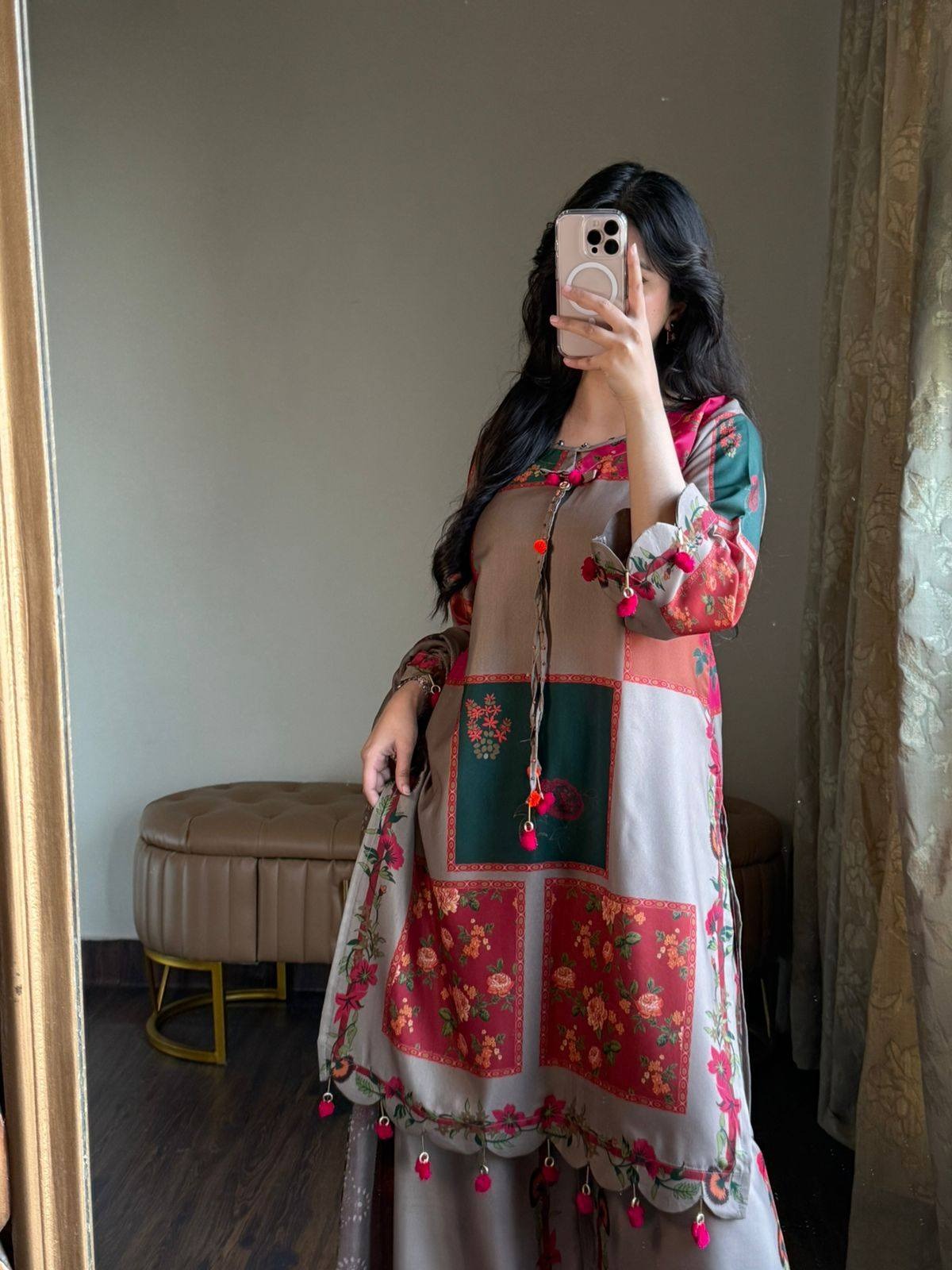 Yasmeen-Designer Kurta with Palazzo  Dupatta  Set