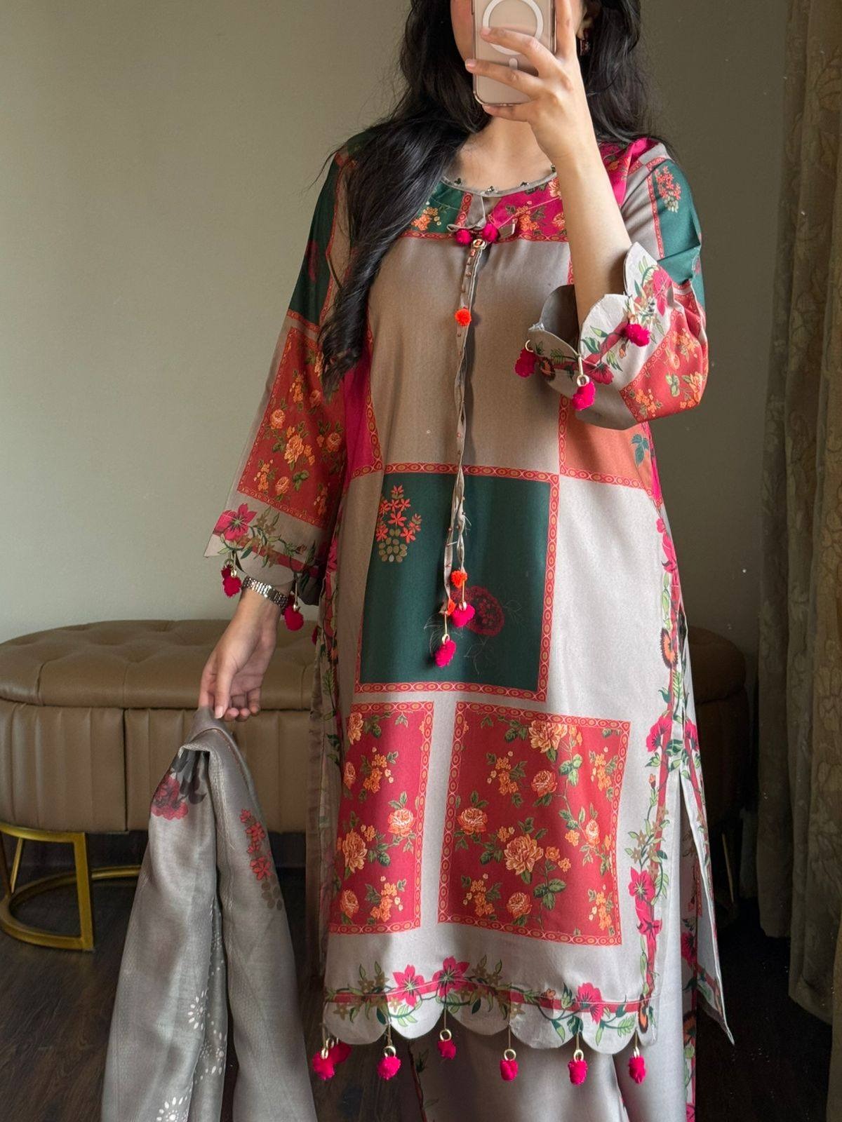 Yasmeen-Designer Kurta with Palazzo  Dupatta  Set