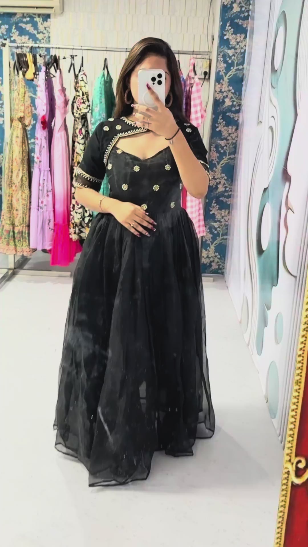 Feni-Elegant long gown with detachable kotti (jacket-style layer)